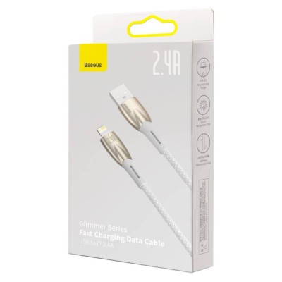 Baseus Glimmer series USB - Lightning töltőkábel, adatkábel, 2.4A, 2m (fehér)