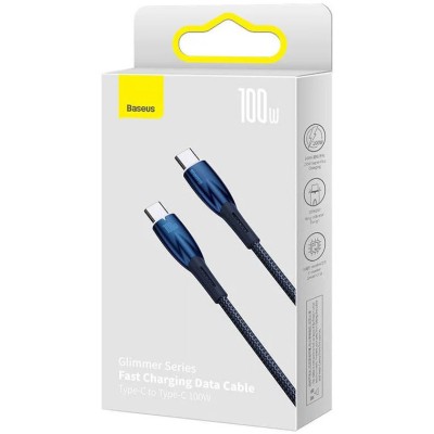 Baseus Glimmer series USB-C - USB-C töltőkábel, adatkábel, 100W, 2m (kék)