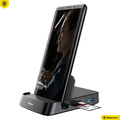 Baseus Mate Dokkoló állomás, Huawei és Samsung okostelefonokhoz, HUB USB-C, 15 W (fekete)