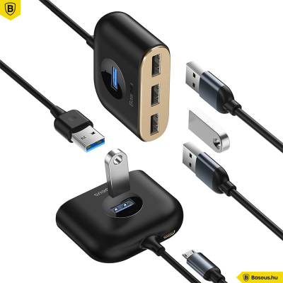Baseus 4in1 USB hordozható adapter (USB - USB3.0*1+USB2.0*3) - Fekete