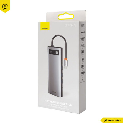 Baseus Metal Gleam Series 11 az 1-ben hub, USB-C - 3x USB 3.0 + 2x HDMI + USB-C PD + Ethernet RJ45 + microSD / SD + VGA + AUX