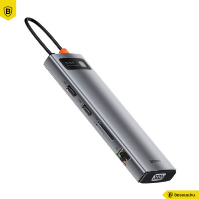 Baseus Metal Gleam Series 11 az 1-ben hub, USB-C - 3x USB 3.0 + 2x HDMI + USB-C PD + Ethernet RJ45 + microSD / SD + VGA + AUX