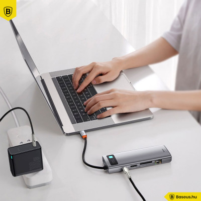 Baseus Metal Gleam Series 9 az 1-ben hub, USB-C - 3x USB 3.0 + HDMI + USB-C PD + Ethernet RJ45 + microSD / SD + VGA