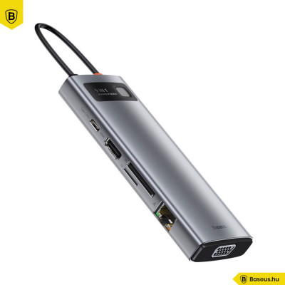 Baseus Metal Gleam Series 9 az 1-ben hub, USB-C - 3x USB 3.0 + HDMI + USB-C PD + Ethernet RJ45 + microSD / SD + VGA