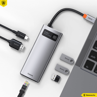 Baseus Hub 6in1 Metal Gleam Széria USB-C, 3x USB 3.0 + HDMI + USB-C PD + Ethernet RJ45