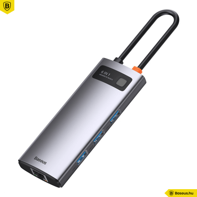 Baseus Hub 6in1 Metal Gleam Széria USB-C, 3x USB 3.0 + HDMI + USB-C PD + Ethernet RJ45