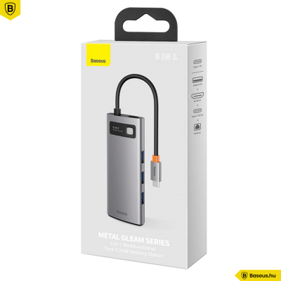 Baseus Hub 6in1 Metal Gleam Széria USB-C, 3x USB 3.0 + HDMI + USB-C PD + Ethernet RJ45