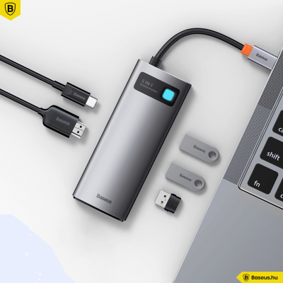 Baseus Hub 5in1 Metal Gleam Széria USB-C, 3x USB 3.0 + HDMI + USB-C PD - szürke