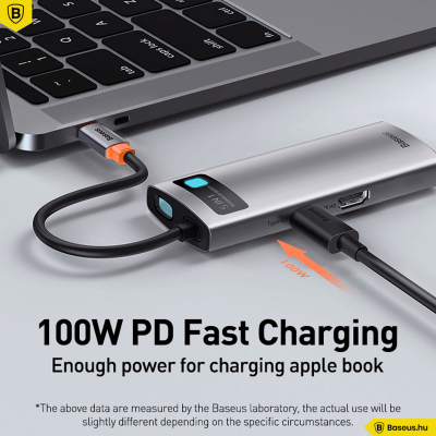 Baseus Hub 5in1 Metal Gleam Széria USB-C, 3x USB 3.0 + HDMI + USB-C PD - szürke