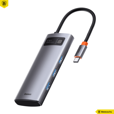 Baseus Hub 5in1 Metal Gleam Széria USB-C, 3x USB 3.0 + HDMI + USB-C PD - szürke