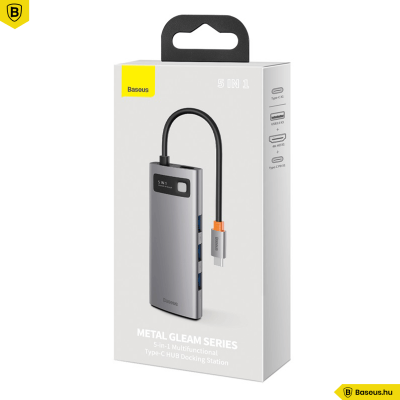Baseus Hub 5in1 Metal Gleam Széria USB-C, 3x USB 3.0 + HDMI + USB-C PD - szürke