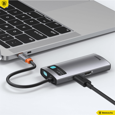 Baseus Hub 4in1 Metal Gleam sorozat, USB-C - USB 3.0 + USB 2.0 + HDMI + USB-C PD - szürke