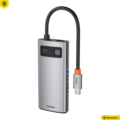 Baseus Hub 4in1 Metal Gleam sorozat, USB-C - USB 3.0 + USB 2.0 + HDMI + USB-C PD - szürke