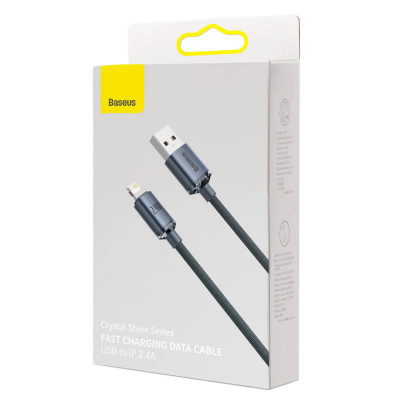 Baseus Crystal Shine USB Lightning gyorstöltő kábel, 2.4A, 1.2m, fekete