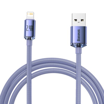 Baseus USB-kábel Lightning Crystal Shine, 2.4A, 2m, ibolya