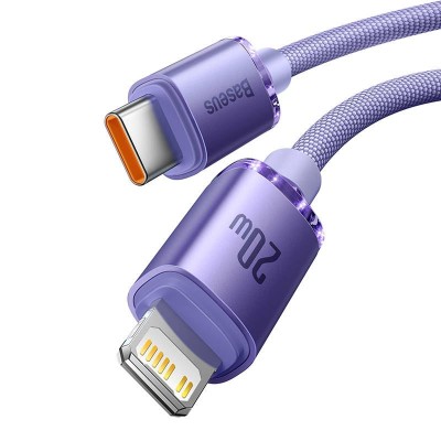 Baseus Crystal Shine USB-C , Lightning kábel, 20W, PD, 1.2m, lila