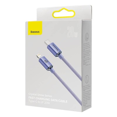Baseus Crystal Shine USB-C , Lightning kábel, 20W, PD, 1.2m, lila