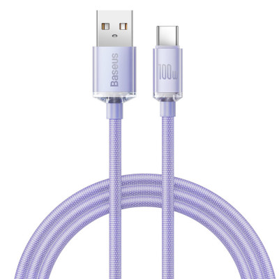 Baseus Crystal Shine USB / USB-C kábel,100W, 1.2m, ibolya