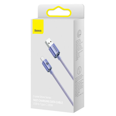 Baseus Crystal Shine USB / USB-C kábel,100W, 1.2m, ibolya