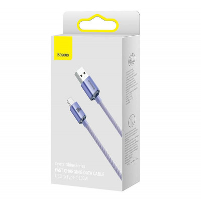 Baseus Crystal Shine USB-kábel a USB-C, 100W, 2m, ibolya