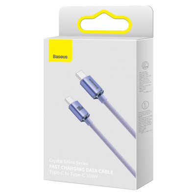 Baseus USB-C-kábel a USB-C Crystal Shine, 100W, 2m, ibolya