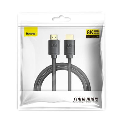 Baseus High Definition HDMI 2.1 kábel, 8K 60Hz, 3D, HDR, VRR, ALLM, 48Gbps, 1m, fekete