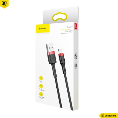 Baseus iPhone Lightning gyors adat, töltőkábel 2,4A - 1m - Piros & Fekete