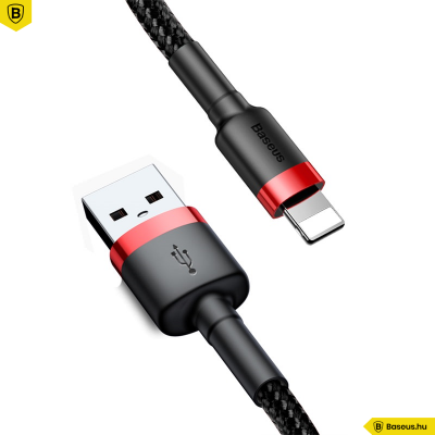 Baseus iPhone Lightning gyors adat, töltőkábel 2,4A - 1m - Piros & Fekete