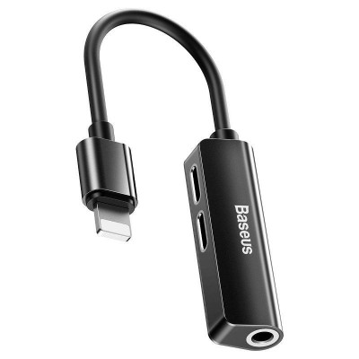 Baseus L52 Lightning audio adapter 3,5 mm-es mini jack csatlakozóhoz, 2x Lightning, fekete