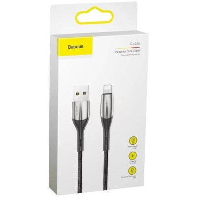 Baseus Horizontal Lightning kábel LED-es, 2,4 A, 0,5m, fekete