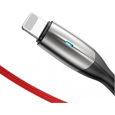 Baseus Horizontal Lightning kábel LED-es, 1m, 2,4 A, piros