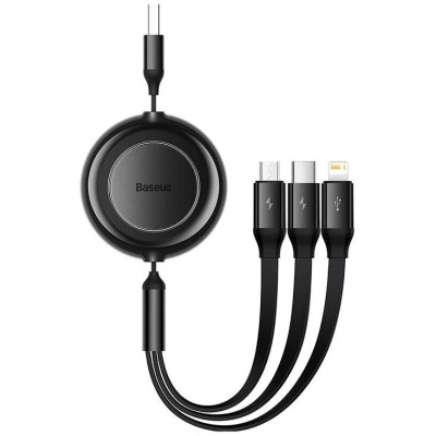 Baseus Bright Mirror 2, USB 3 az 1-ben kábel, mikro USB / Lightning / USB-C, lapos, 3.5 A, 1.1 m (fekete)