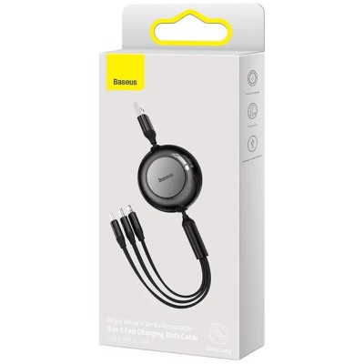 Baseus Bright Mirror 2, USB 3 az 1-ben kábel, mikro USB / Lightning / USB-C, lapos, 3.5 A, 1.1 m (fekete)
