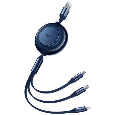 Baseus Bright Mirror 2, USB 3 az 1-ben kábel, mikro USB / Lightning / USB-C, lapos, 3.5 A, 1.1 m (kék)