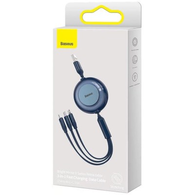 Baseus Bright Mirror 2, USB 3 az 1-ben kábel, mikro USB / Lightning / USB-C, lapos, 3.5 A, 1.1 m (kék)