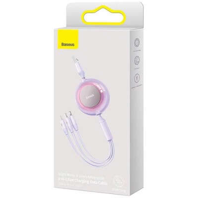 Baseus Bright Mirror 2, USB 3 az 1-ben kábel, mikro USB / Lightning / USB-C, lapos, 3.5 A, 1.1 m (lila)