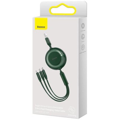 Baseus Bright Mirror 2, USB 3 az 1-ben kábel, mikro USB / Lightning / USB-C, lapos, 3.5 A, 1.1 m (zöld)