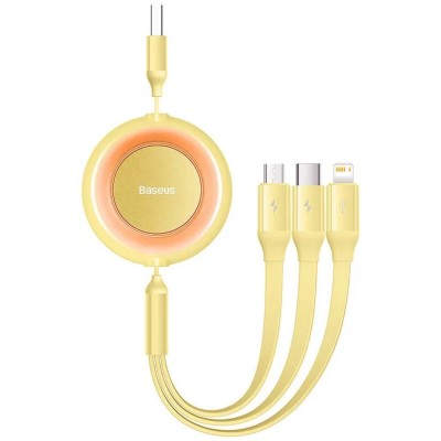 Baseus Bright Mirror 2, USB 3 az 1-ben kábel, mikro USB / Lightning / USB-C, lapos, 3.5 A, 1.1 m (sárga)