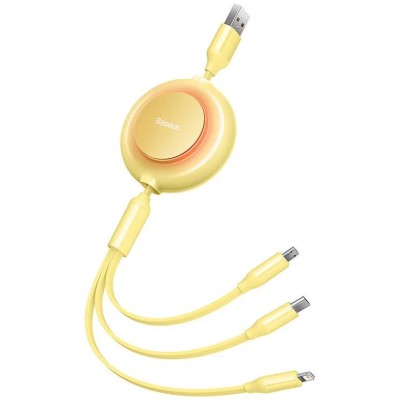 Baseus Bright Mirror 2, USB 3 az 1-ben kábel, mikro USB / Lightning / USB-C, lapos, 3.5 A, 1.1 m (sárga)