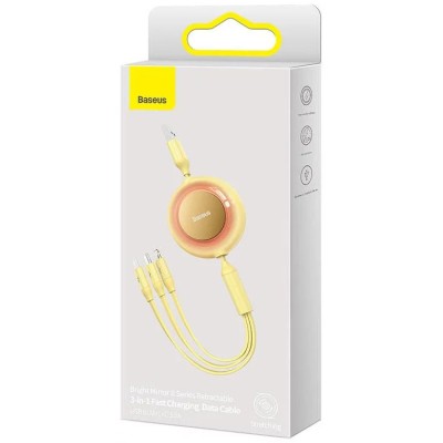 Baseus Bright Mirror 2, USB 3 az 1-ben kábel, mikro USB / Lightning / USB-C, lapos, 3.5 A, 1.1 m (sárga)