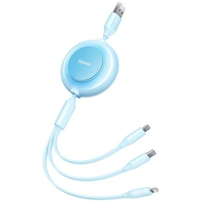 Baseus Bright Mirror 2, USB 3 az 1-ben kábel, mikro USB / Lightning / USB-C, lapos, 3.5 A, 1.1 m, égszínkék