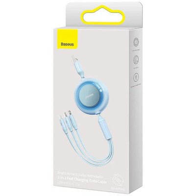 Baseus Bright Mirror 2, USB 3 az 1-ben kábel, mikro USB / Lightning / USB-C, lapos, 3.5 A, 1.1 m, égszínkék