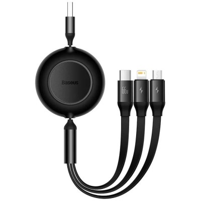 Baseus Bright Mirror 3, USB 3 az 1-ben kábel, mikro USB / Lightning / USB-C, 66W / 2A, 1.1 m (fekete)