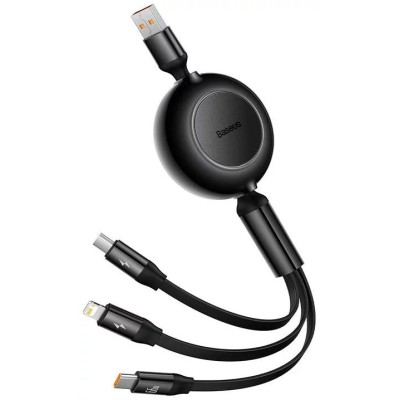 Baseus Bright Mirror 3, USB 3 az 1-ben kábel, mikro USB / Lightning / USB-C, 66W / 2A, 1.1 m (fekete)