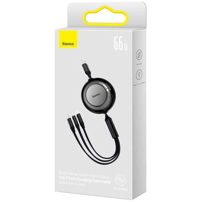 Baseus Bright Mirror 3, USB 3 az 1-ben kábel, mikro USB / Lightning / USB-C, 66W / 2A, 1.1 m (fekete)