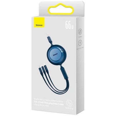 Baseus Bright Mirror 3, USB 3 az 1-ben kábel, mikro USB / Lightning / USB-C, 66W / 2A, 1.1 m (kék)