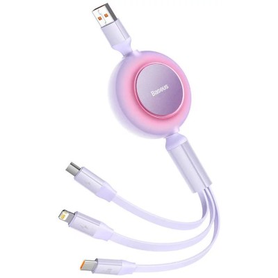 Baseus Bright Mirror 3, USB 3 az 1-ben kábel, mikro USB / Lightning / USB-C, 66W / 2A, 1.1 m (lila)