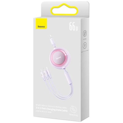 Baseus Bright Mirror 3, USB 3 az 1-ben kábel, mikro USB / Lightning / USB-C, 66W / 2A, 1.1 m (lila)