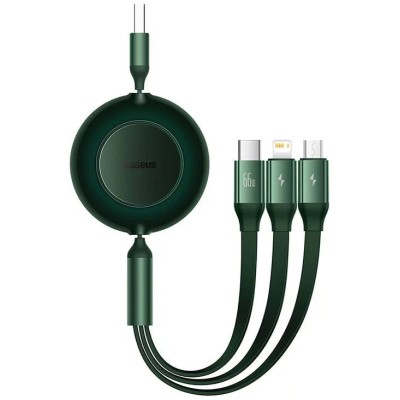 Baseus Bright Mirror 3, USB 3 az 1-ben kábel, mikro USB / Lightning / USB-C, 66W / 2A, 1.1 m (zöld)