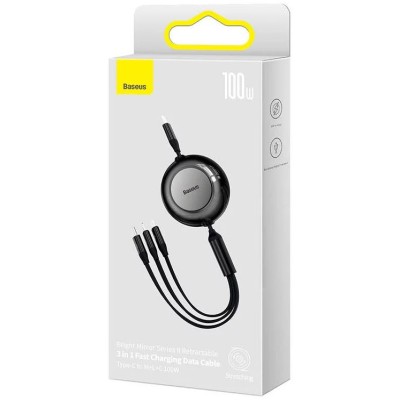 Baseus Bright Mirror 4, USB-C 3 az 1-ben kábel, mikro USB / Lightning / USB-C, 100W / 3.5A, 1.1 m (fekete)